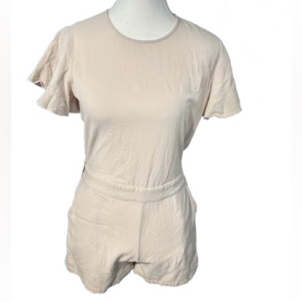 100% Cotton Roolee Shorts Romper One Piece Tan Nude Designer Small Short Sleeved